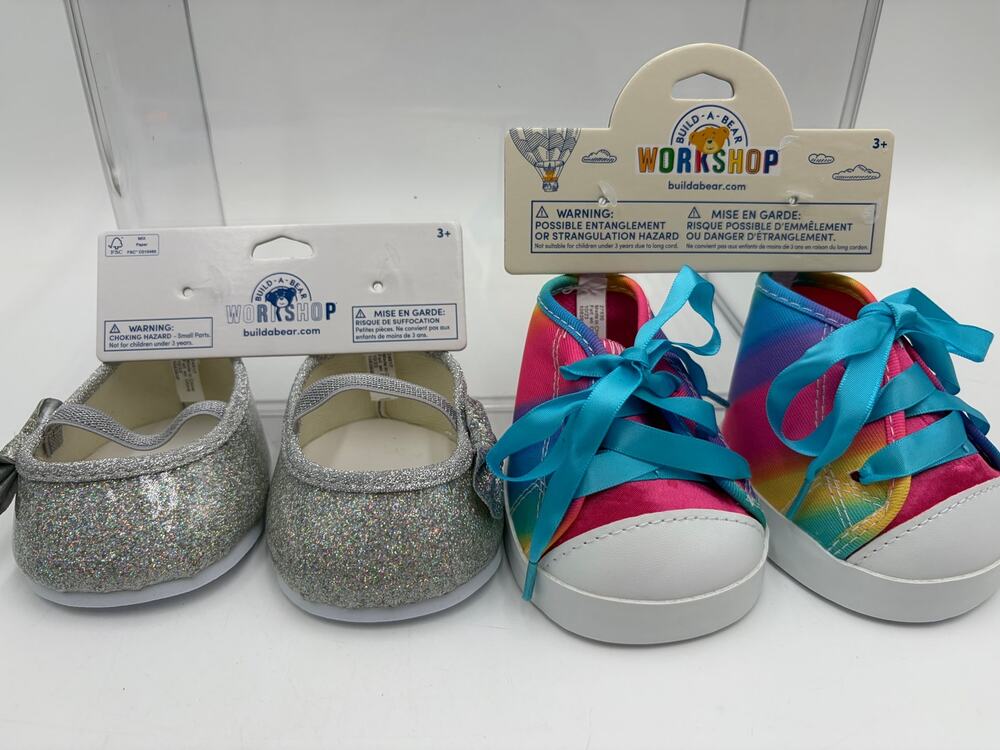 NWT 2 pc Build A Bear Workshop shoes Rainbow and Glitter